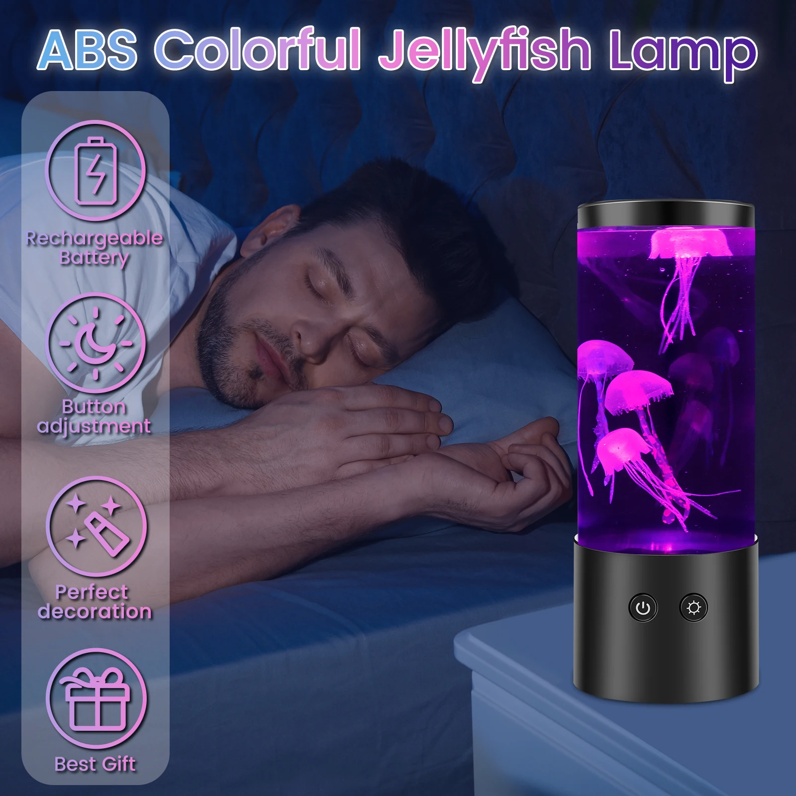 Jellyfish Night Light LED Fish Tank Lamp Desktop Decor Colorful Mood Sleep Lantern for Bedroom Party Lovers Gift Ambient Lights - Image 2