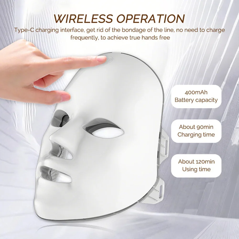 7 Colors Photon Silicone Face LED Mask 3D Facial Beauty Mask Red Light Therapy Skin Care Repair Skin Brightening Wireless Use