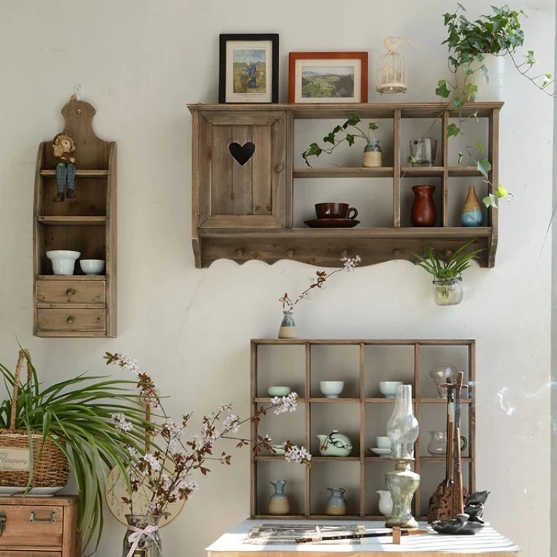 Minimalist Wall Tea Cup Shelf, Wooden Tea Set Display with Cabinet for Dining Bar Kitchen, Floating Storage for Mugs Plates - Image 2